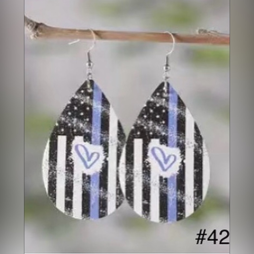 #42 | Back the Blue | Fourth of July | Memorial Day | Water Drop Dangle Earrings